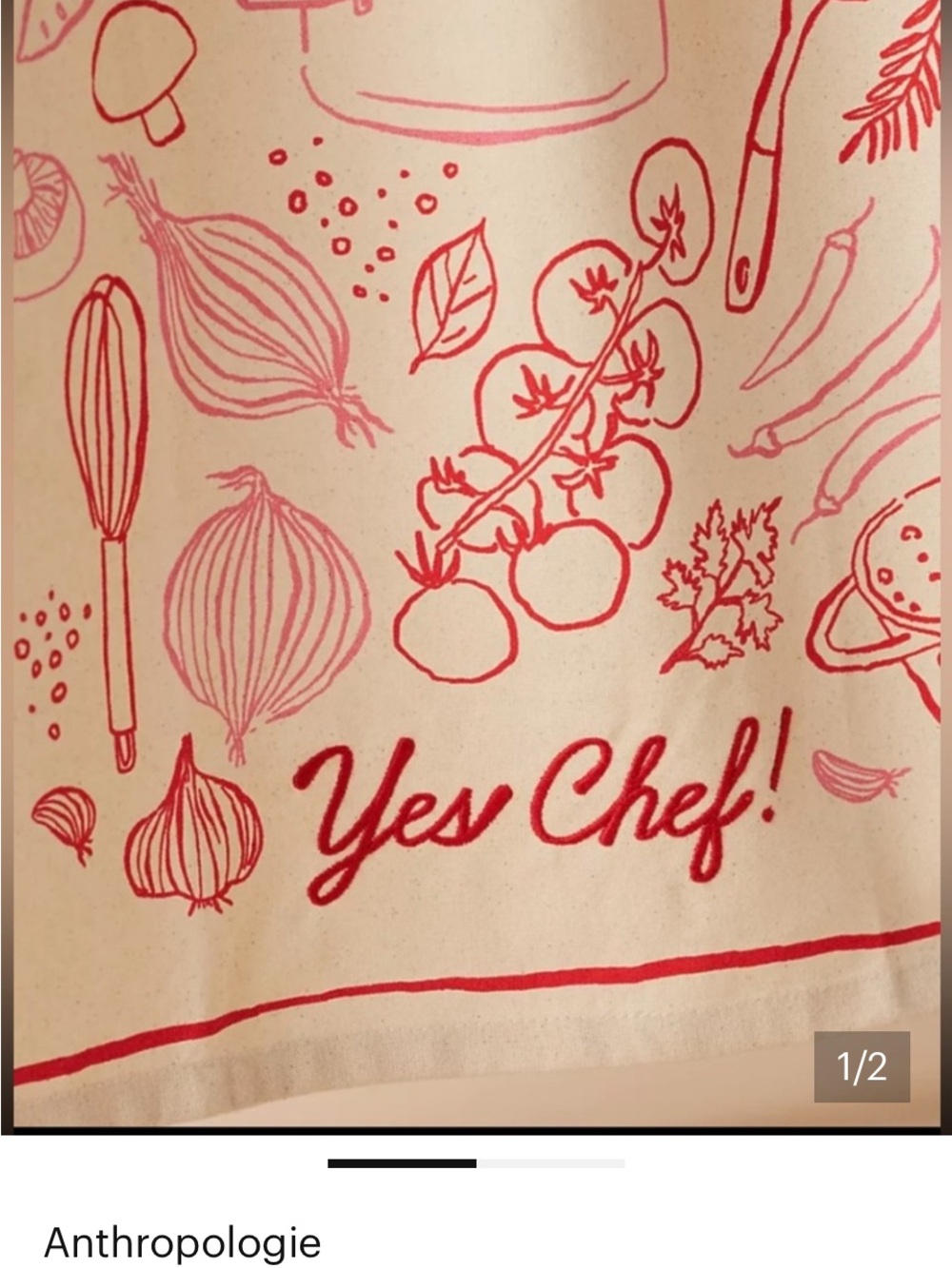 Anthropologie Red and Cream 'Yes Chef!' Kitchen Towel
